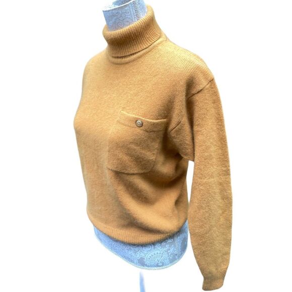 Vintage Mustard Yellow Lambswool Angora Turtleneck Sweater Size P/M 80s 90s - Picture 3 of 12